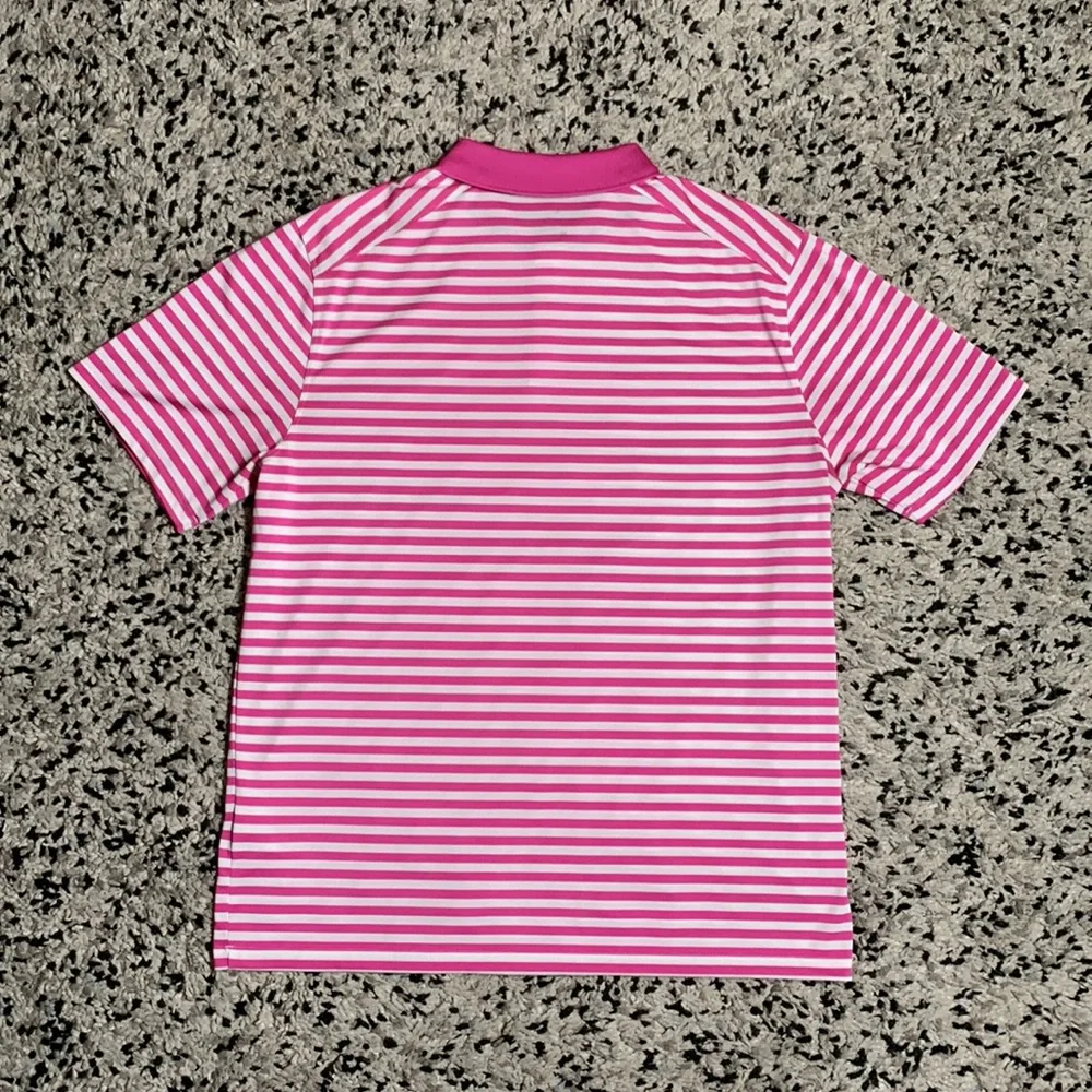 Nike Pink and White Striped Polo Shirt